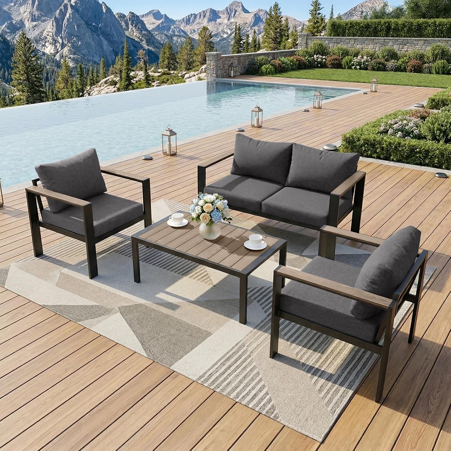 Dark Gray Aluminum Outdoor Patio Furniture Collection