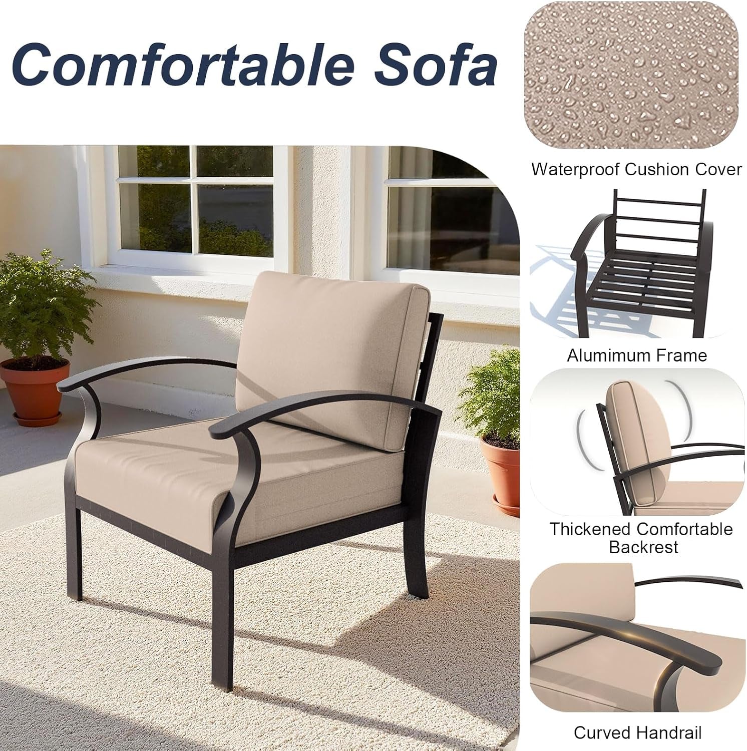 Five Seat Aluminum Outdoor Sectional Furniture Set - Image 5