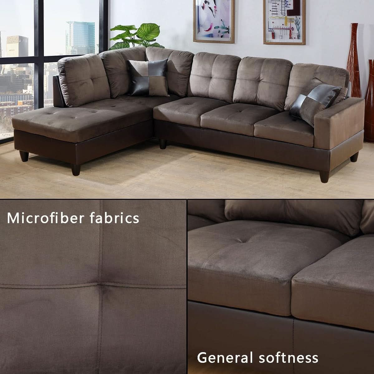 Two Piece Sectional Sofa Set L Shape Brown Living Room Furniture Collection For Modern Home Decor And Comfort - Image 4