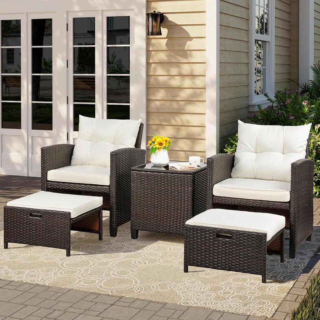 Beige Rattan Wicker Outdoor Patio Furniture Ottoman