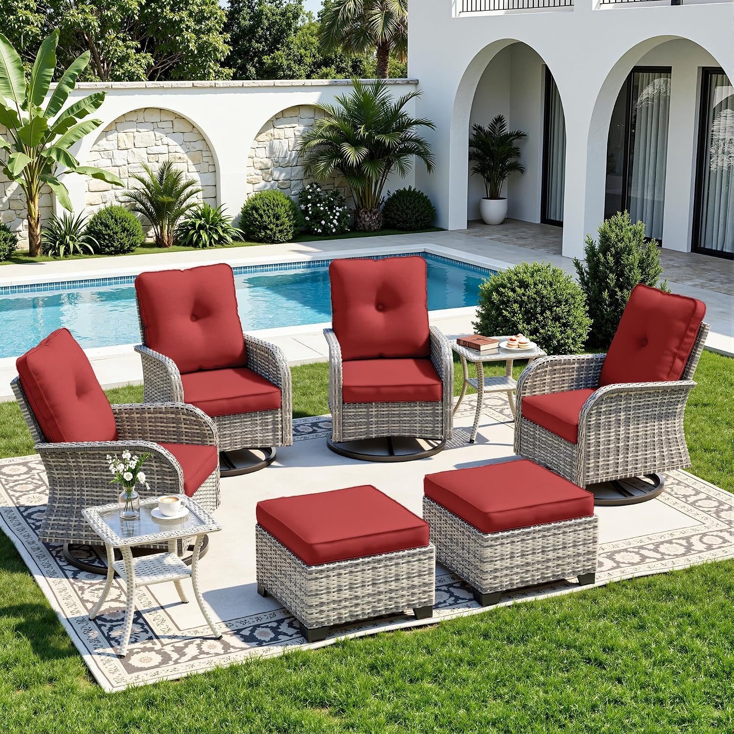 Outdoor Swivel Rocking Patio Furniture With Ottomans