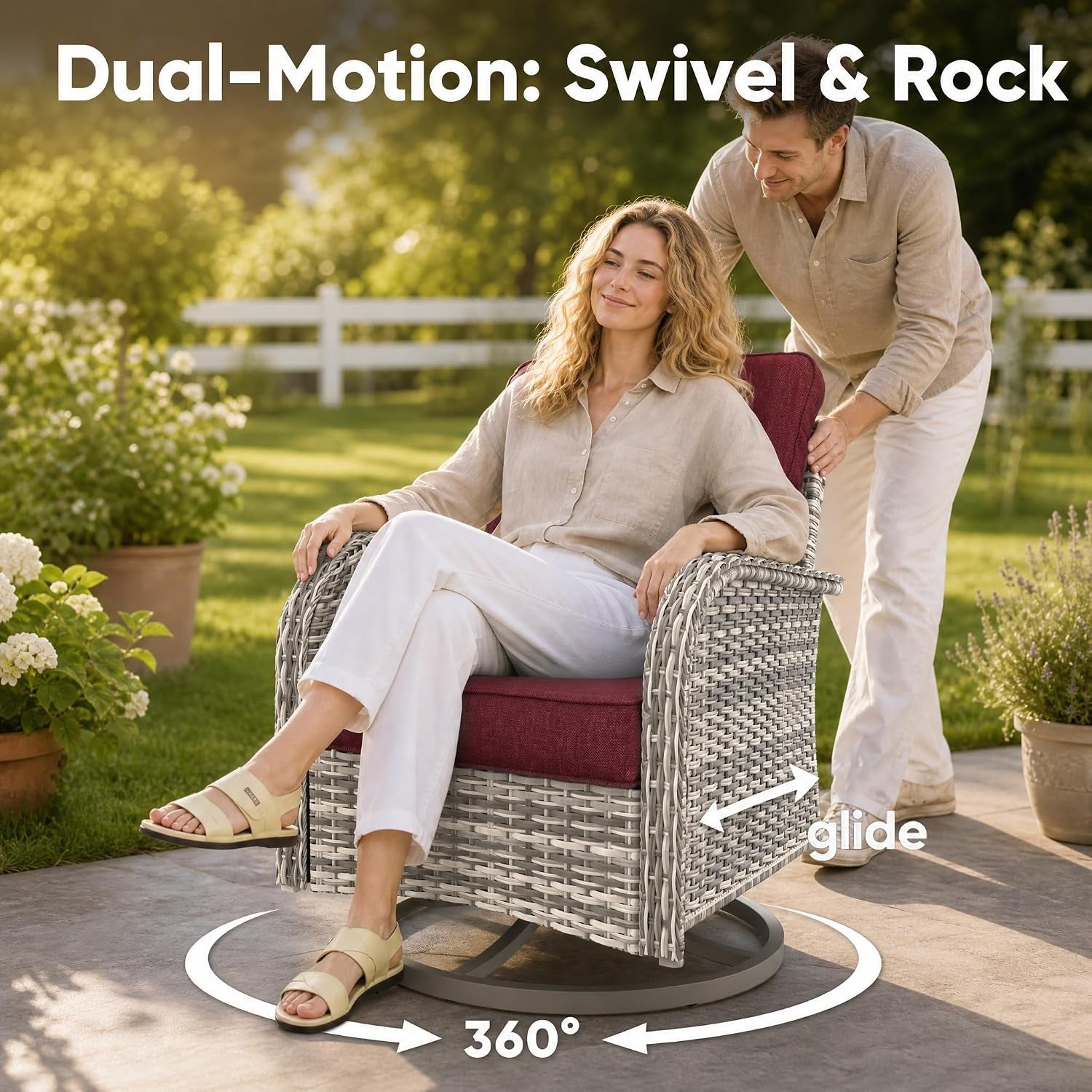 Outdoor Swivel Rocking Patio Furniture With Ottomans - Image 3