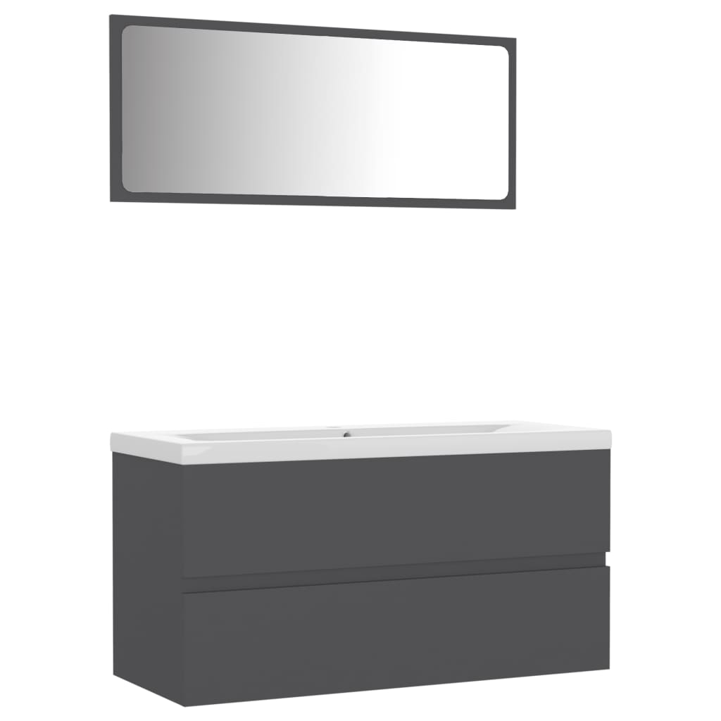 NNEVL Bathroom Furniture Set Grey Chipboard - Image 2