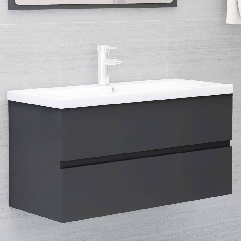 NNEVL Bathroom Furniture Set Grey Chipboard - Image 4