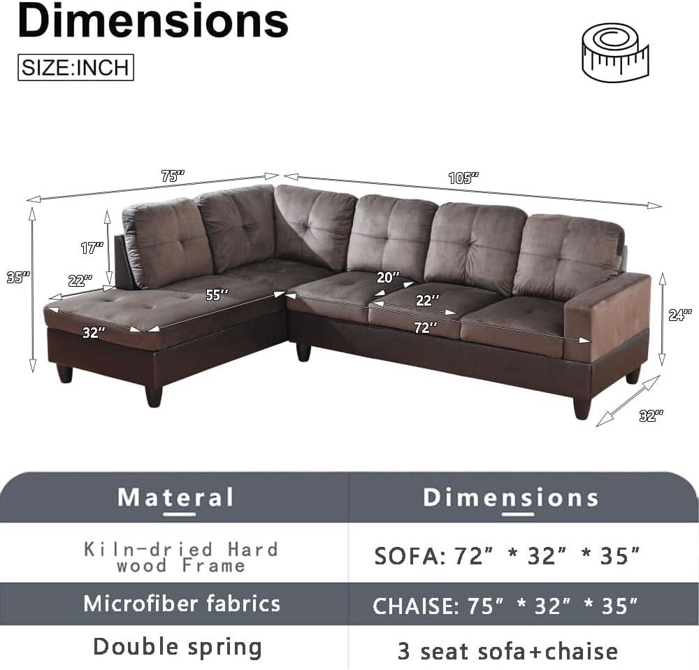 Two Piece Sectional Sofa Set L Shape Brown Living Room Furniture Collection For Modern Home Decor And Comfort - Image 2
