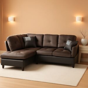 Two Piece Sectional Sofa Set L Shape Brown Living Room Furniture Collection For Modern Home Decor And Comfort
