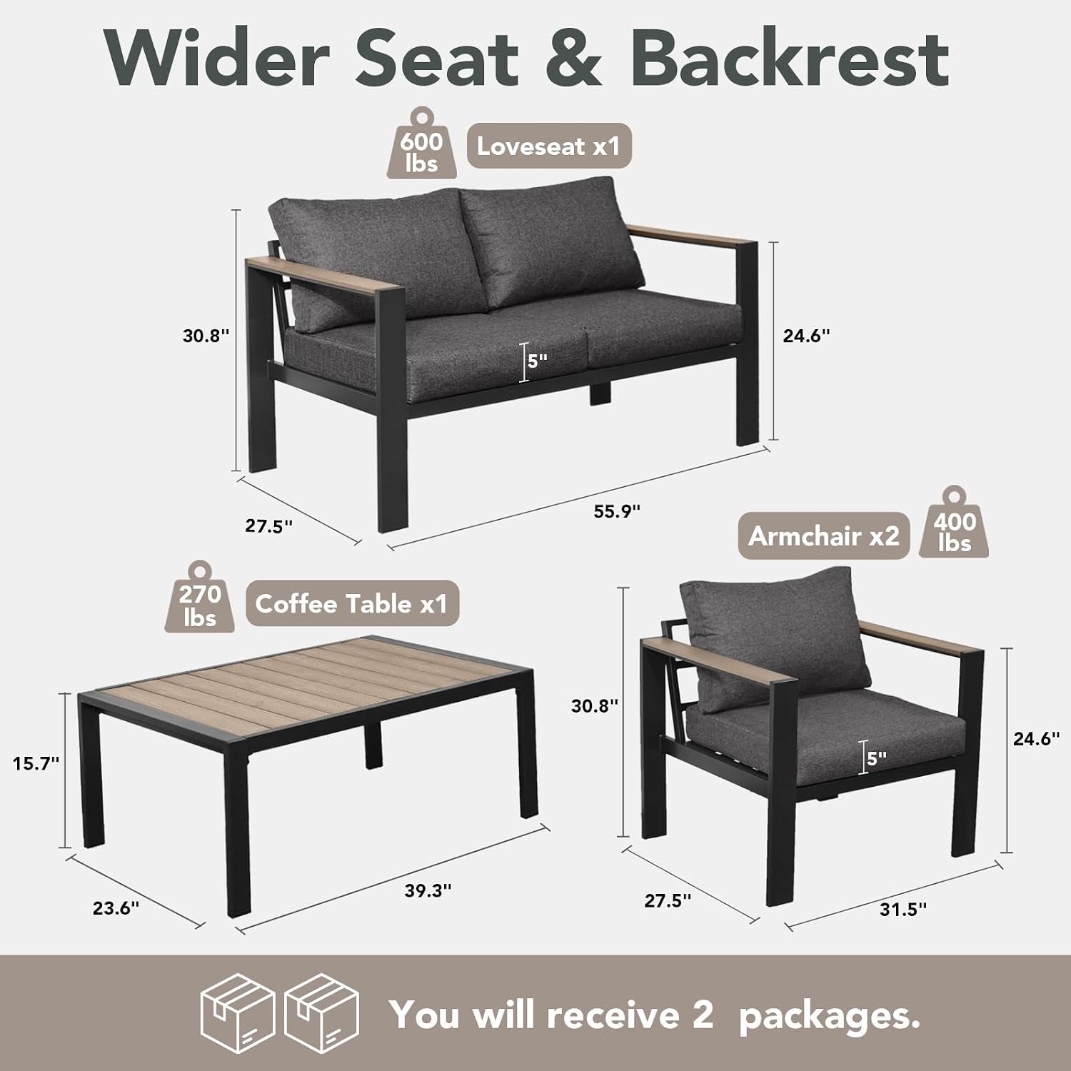 Dark Gray Aluminum Outdoor Patio Furniture Collection - Image 5