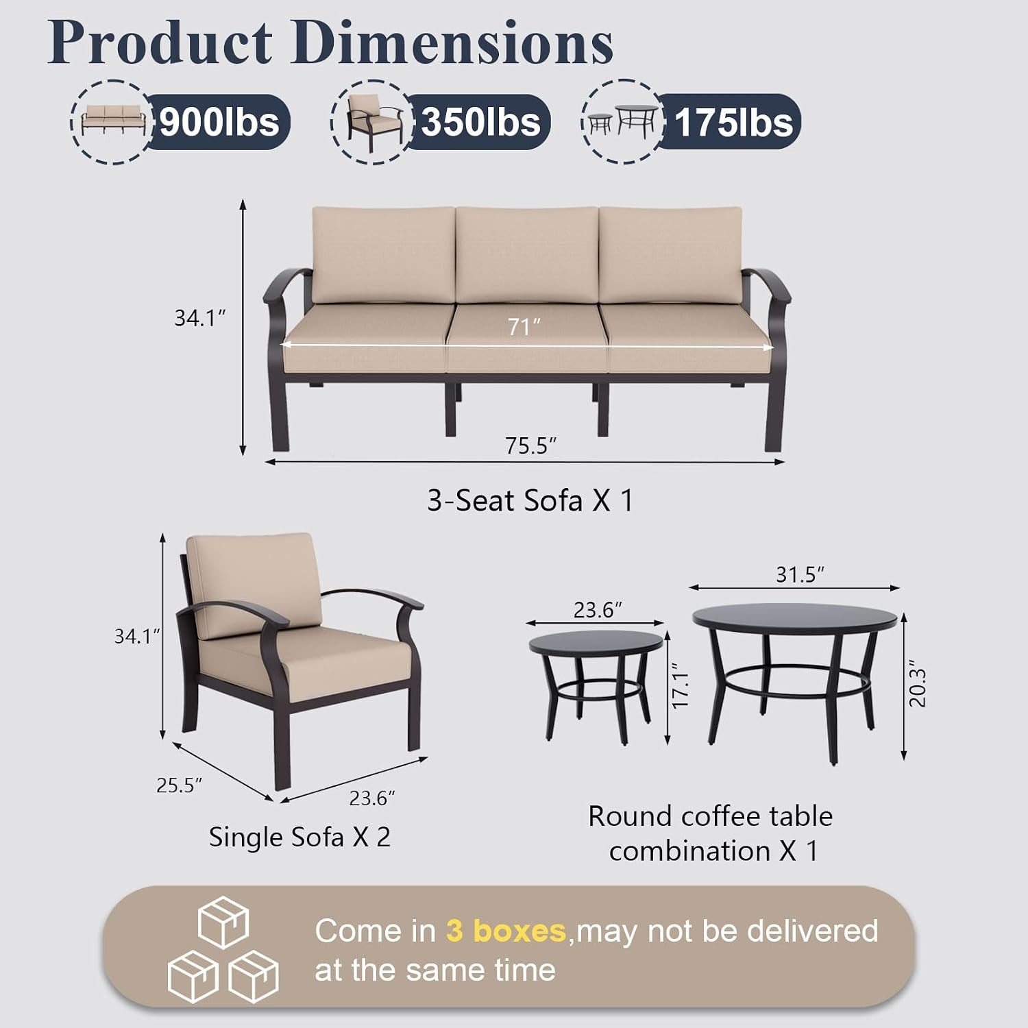 Five Seat Aluminum Outdoor Sectional Furniture Set - Image 3