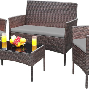 Brown Gray Four Piece Patio Furniture Conversation