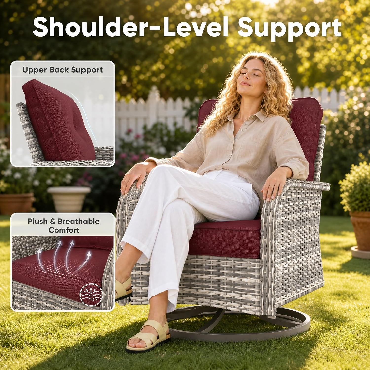 Outdoor Swivel Rocking Patio Furniture With Ottomans - Image 4