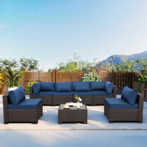 Seven Piece Outdoor Wicker Furniture Set Sectional